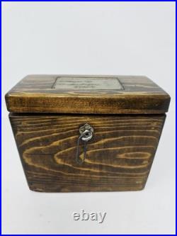 Antique 1890 Religious Catholic Holy Oil Stock Bottle Wood Box Containers & Key