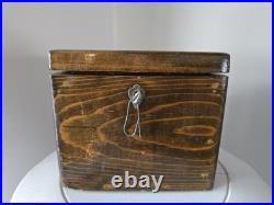 Antique 1890 Religious Catholic Holy Oil Stock Bottle Wood Box Containers & Key