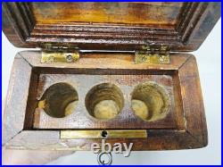 Antique 1890 Religious Catholic Holy Oil Stock Bottle Wood Box Containers & Key