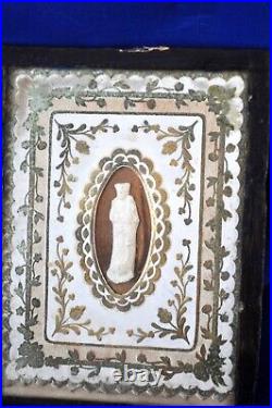 Antique 1895 Religious Icon 4.5 Shrine Meerschaum Mary W Jesus In Shadow Box