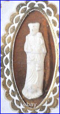 Antique 1895 Religious Icon 4.5 Shrine Meerschaum Mary W Jesus In Shadow Box