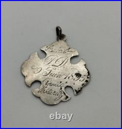 Antique 1895 Silver Christian Religious Signed Charm Pendant 4.4g 37.5mm
