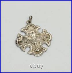 Antique 1895 Silver Christian Religious Signed Charm Pendant 4.4g 37.5mm