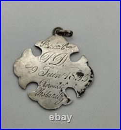 Antique 1895 Silver Christian Religious Signed Charm Pendant 4.4g 37.5mm