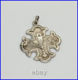 Antique 1895 Silver Christian Religious Signed Charm Pendant 4.4g 37.5mm