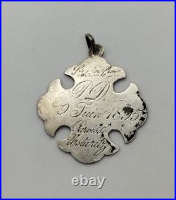 Antique 1895 Silver Christian Religious Signed Charm Pendant 4.4g 37.5mm