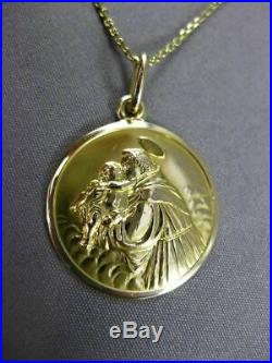 Antique 18k Yellow Gold 3d Saint Anthony Religious Pendant & Chain #24031
