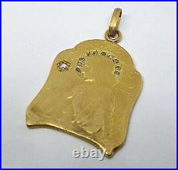 Antique 18kt Gold French Hallmarked Religious Medal With Diamonds