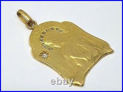 Antique 18kt Gold French Hallmarked Religious Medal With Diamonds