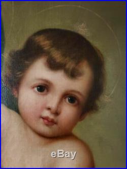 Antique 18th/19th C Madonna Child Jesus Mary Virgin Mother oil READY TO HANG