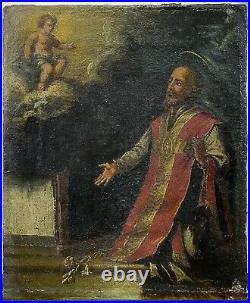 Antique 18th C. Old Master Style Spanish School Religious Saint Putti Oil Canvas