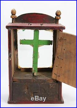 Antique 18th C. Religious, Reliquary Shrine, Crucifix Jesus, glass wood vitrine