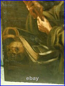 Antique 18th Century Old Master Painting St. Francis Italian Hermit Skull Santo