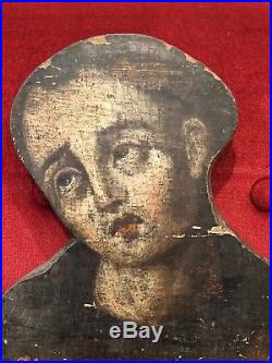 Antique 18th Century Religious Painted Wood Board Icon Mary
