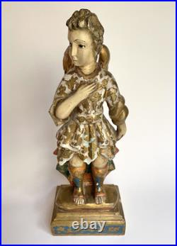 Antique 18th Century Spanish Colonial Carved Wood Religious Saint Figure Santos