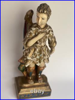 Antique 18th Century Spanish Colonial Carved Wood Religious Saint Figure Santos