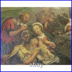 Antique 18th Rare France Original Nativity Oil copper Painting