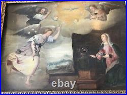 Antique 18thC Italian Madonna, St Gabrielle, Holy Spirit Religious Oil Painting