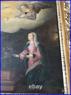 Antique 18thC Italian Madonna, St Gabrielle, Holy Spirit Religious Oil Painting