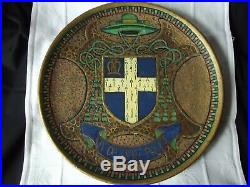 Antique 1900 French Religious Coat of Arms Charger Bishop Seal Terracotta Plaque