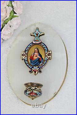 Antique 1900 Religious holy water font cloisonne enamel portrait porcelain