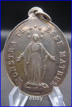 Antique 1901 Silver French Catholic Medal Virgin Mary Congregation des Enfants