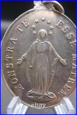 Antique 1901 Silver French Catholic Medal Virgin Mary Congregation des Enfants