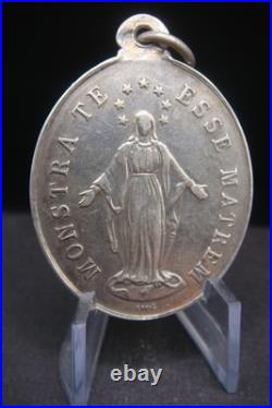Antique 1901 Silver French Catholic Medal Virgin Mary Congregation des Enfants