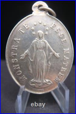 Antique 1901 Silver French Catholic Medal Virgin Mary Congregation des Enfants