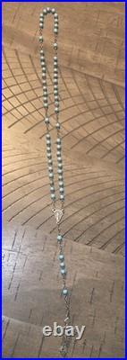 Antique 1910s Catholic religious rosary very rare cross French relics Blue color Antique 1910s Catholic religious rosary very rare cross French relics Blue color