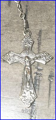 Antique 1910s Catholic religious rosary very rare cross French relics Blue color Antique 1910s Catholic religious rosary very rare cross French relics Blue color