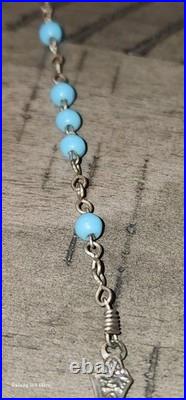 Antique 1910s Catholic religious rosary very rare cross French relics Blue color Antique 1910s Catholic religious rosary very rare cross French relics Blue color