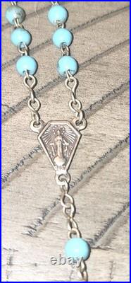 Antique 1910s Catholic religious rosary very rare cross French relics Blue color Antique 1910s Catholic religious rosary very rare cross French relics Blue color