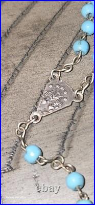 Antique 1910s Catholic religious rosary very rare cross French relics Blue color Antique 1910s Catholic religious rosary very rare cross French relics Blue color