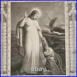 Antique 1915 German Confirmation Certificate Framed Religious Jesus Saving Peter Antique 1915 German Confirmation Certificate Framed Religious Jesus Saving Peter