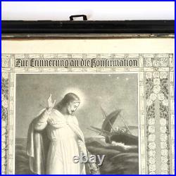 Antique 1915 German Confirmation Certificate Framed Religious Jesus Saving Peter Antique 1915 German Confirmation Certificate Framed Religious Jesus Saving Peter