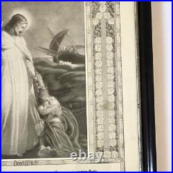 Antique 1915 German Confirmation Certificate Framed Religious Jesus Saving Peter Antique 1915 German Confirmation Certificate Framed Religious Jesus Saving Peter