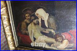 Antique 1919 Religious descent jesus cross oil canvas painting signed