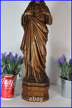 Antique 1919 signed wood carved sacred heart christ jesus statue religious