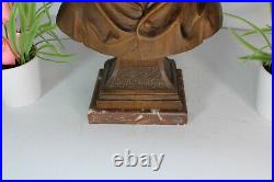 Antique 1920 Wood carved marble bust statue mater dolorosa mary religious