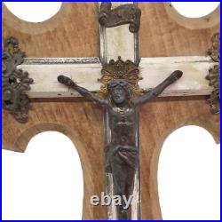 Antique 1927 French Footed Wood Metal Tabletop Crucifix Religious Home Decor Antique 1927 French Footed Wood Metal Tabletop Crucifix Religious Home Decor