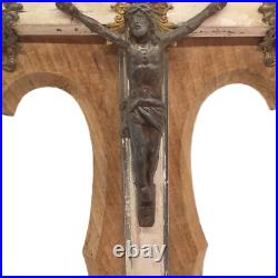 Antique 1927 French Footed Wood Metal Tabletop Crucifix Religious Home Decor Antique 1927 French Footed Wood Metal Tabletop Crucifix Religious Home Decor