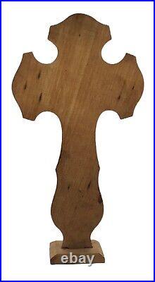 Antique 1927 French Footed Wood Metal Tabletop Crucifix Religious Home Decor