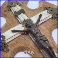 Antique 1927 French Footed Wood Metal Tabletop Crucifix Religious Home Decor Antique 1927 French Footed Wood Metal Tabletop Crucifix Religious Home Decor