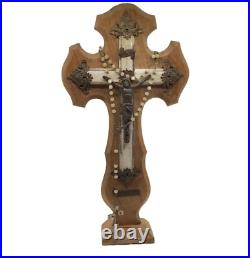 Antique 1927 French Footed Wood Metal Tabletop Crucifix Religious Home Decor Antique 1927 French Footed Wood Metal Tabletop Crucifix Religious Home Decor
