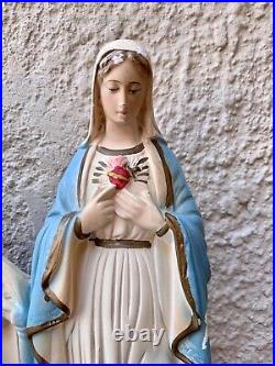 Antique 1928 P. S. CoPA Chalkware Alter Statue Jesus & Mary Religious Heart 15