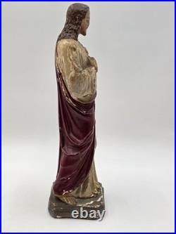Antique 1930's Sacred Heart Jesus Chalkware Statue 13 Painted Religious Figure