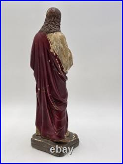 Antique 1930's Sacred Heart Jesus Chalkware Statue 13 Painted Religious Figure