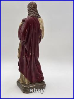 Antique 1930's Sacred Heart Jesus Chalkware Statue 13 Painted Religious Figure