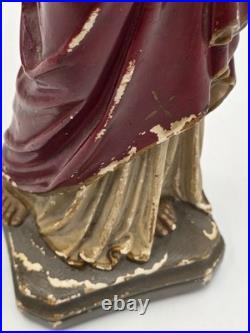 Antique 1930's Sacred Heart Jesus Chalkware Statue 13 Painted Religious Figure